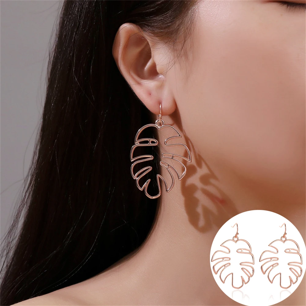 Vintage Plantain Leaf Stud Earrings For Women Ethnic Style Metal Geometric Leaf Shape Earring Party Jewelry Accessories Gift