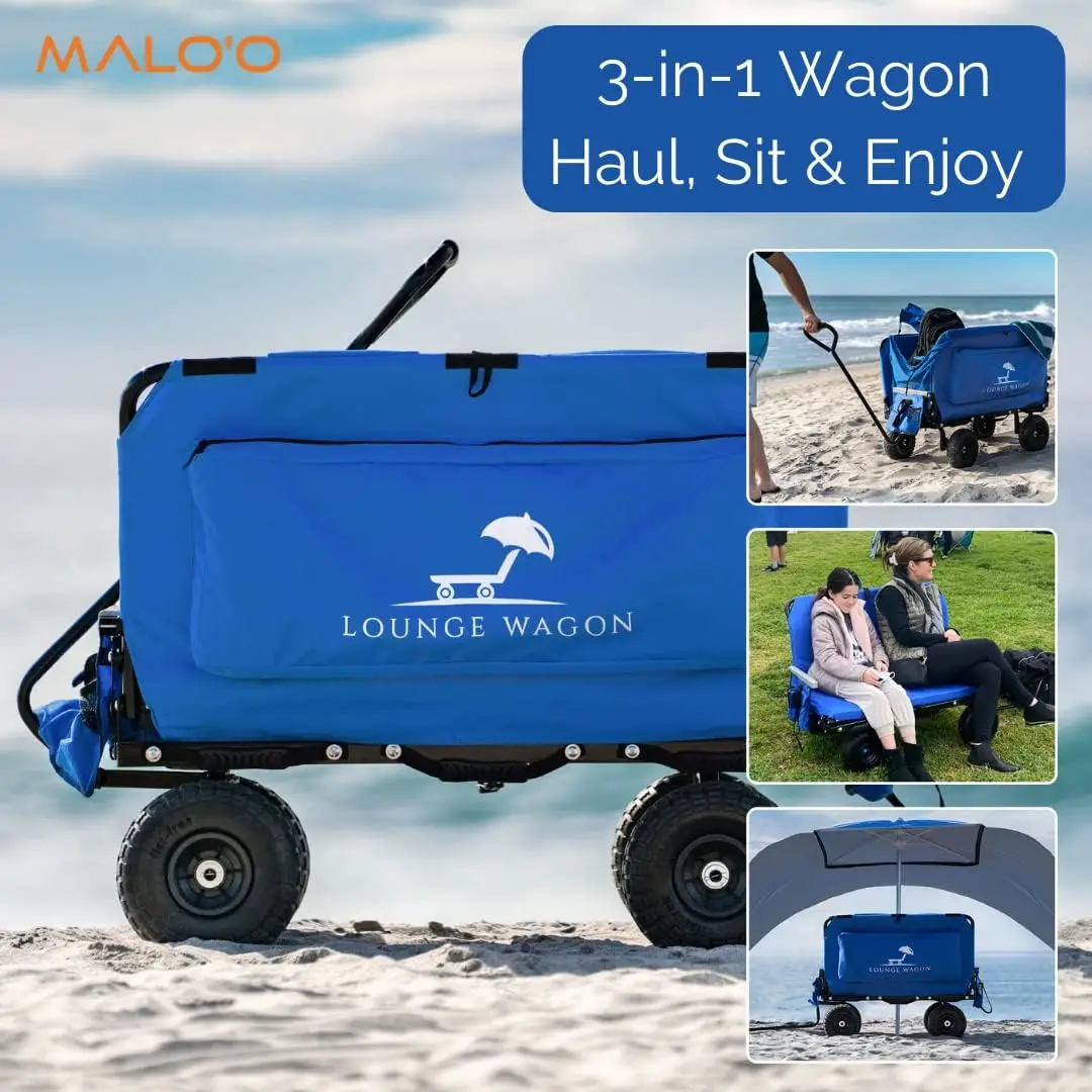 The Lounge Wagon: el solo vagón que se convierte en una silla para 2 personas - Carro 3 en 1 - Red de carga incluida - Ultimate Beach Wagons