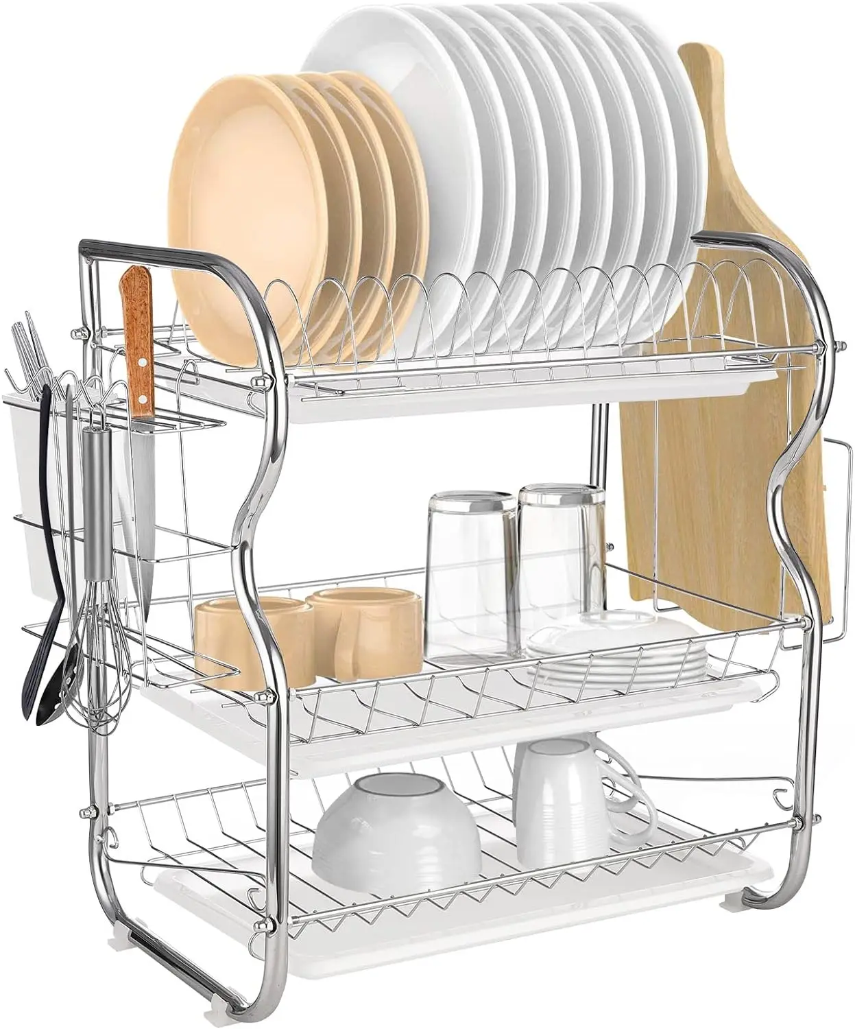 3 Tier Dish Drying Rack Stainless Steel Plate Drainer Cutlery Holder Drip Tray