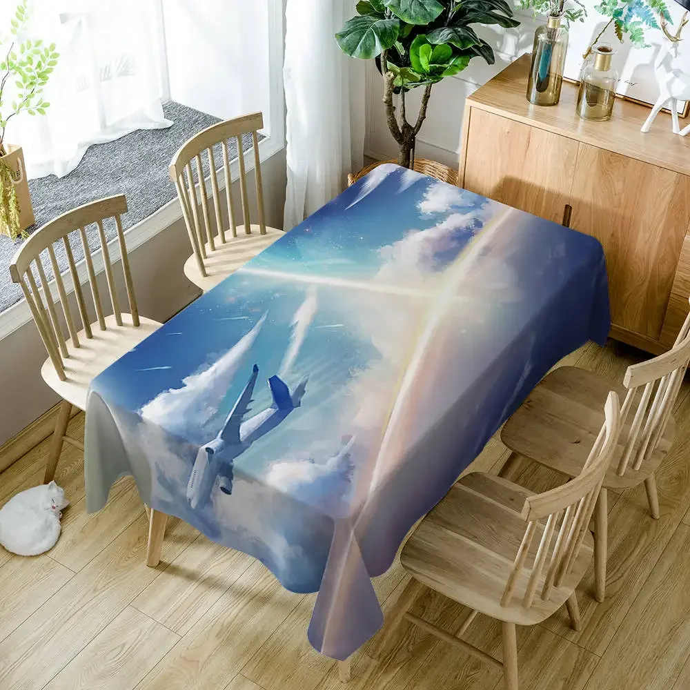 Aircraft Runway Pattern Tablecloth Home Decoration Kitchen Dining Table Living Room Coffee Table Antifouling Washable Tablecloth