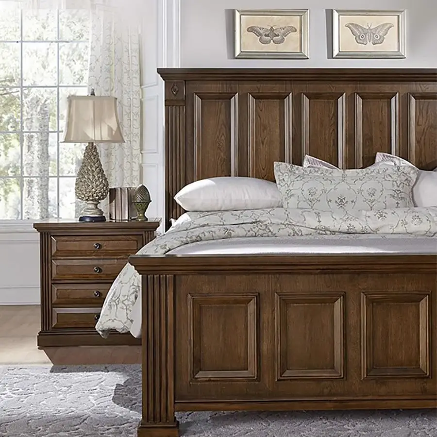 American rural solid wood double bed retro and old