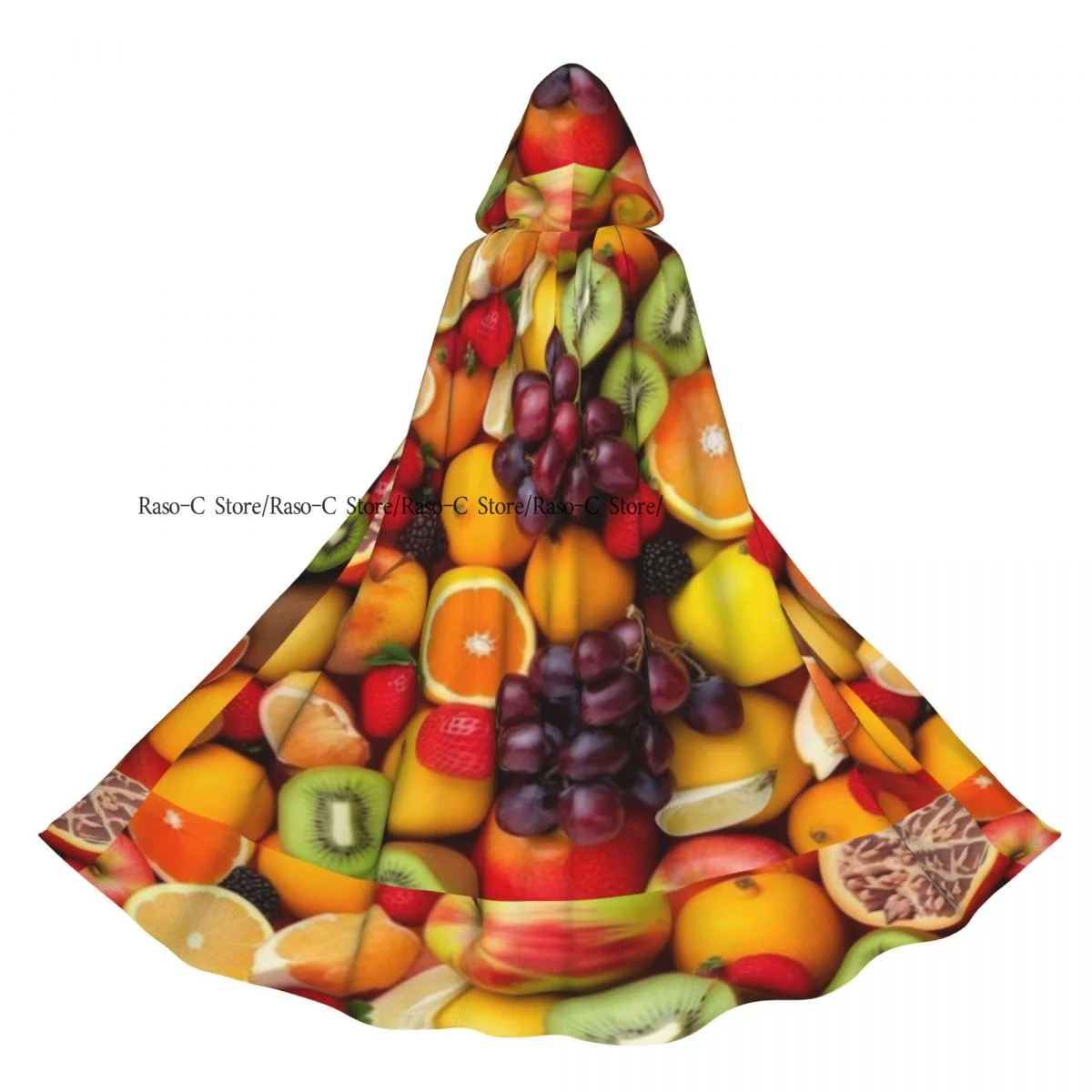 Unisex Adult Multicolored Fruits Background Cloak with Hood Long Witch Costume Cosplay