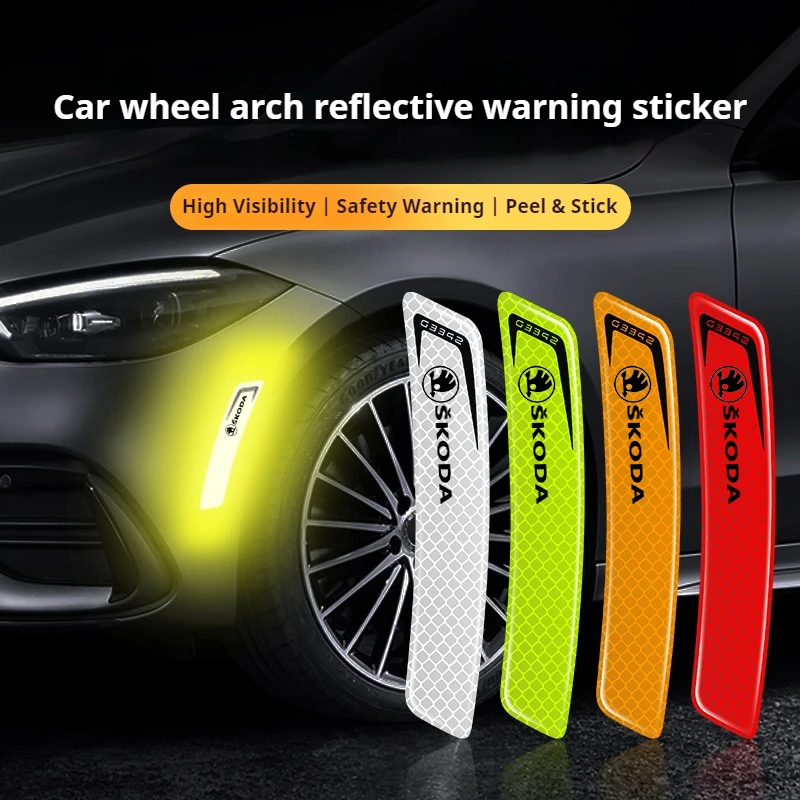 

Skoda Reflective Warning Stickers Wheel Arch Safety Decals Auto Exterior Anti-Collision Accessories for All Skoda Models