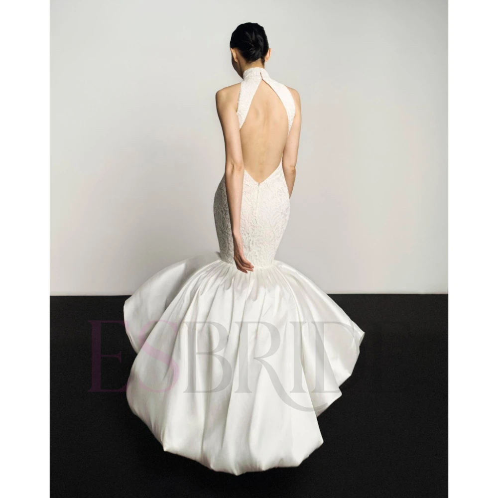 ESBRIDE Abiti da sposa per le spose Abito bianco senza maniche Abito da sposa collo alto Abiti da sposa civili Abiti da sposa personalizzati