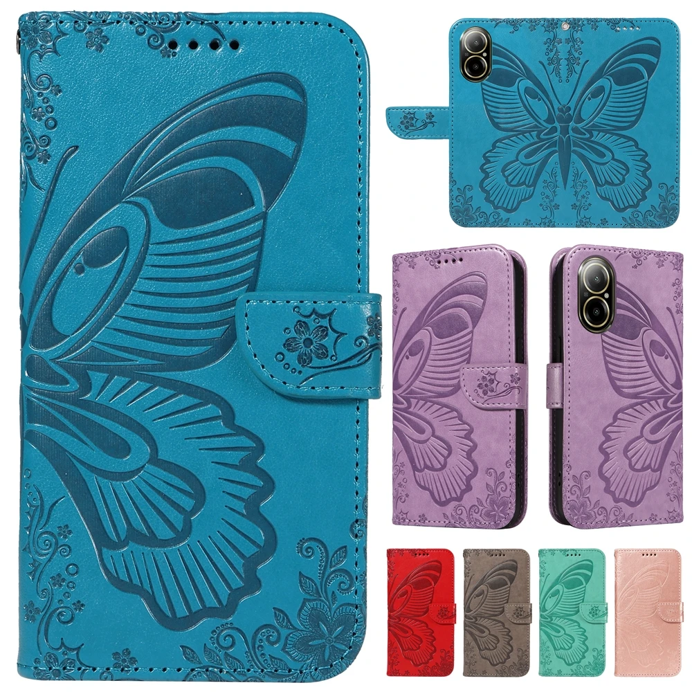 Butterfly Wallet Phone Case For Realme Note 50 C67 C65 C55 C35 C33 C31 C30 C25 C21 C20 C15 C12 Realme 12 11 10 Pro Plus 8 8i 9i