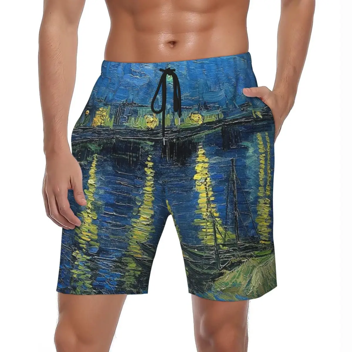 

Мужские шорты для доски Ван Гог Y2K, забавные плавки «Звездная ночь», быстросохнущие спортивные шорты высокого качества, пляжные шорты больших размеров