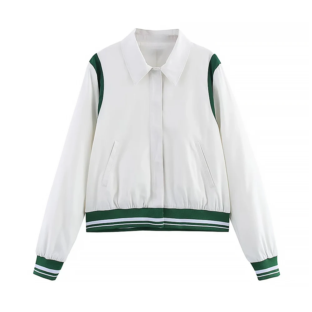 

Ребристая куртка контрастного цвета в европейском и американском стиле, популярный женский модный топ