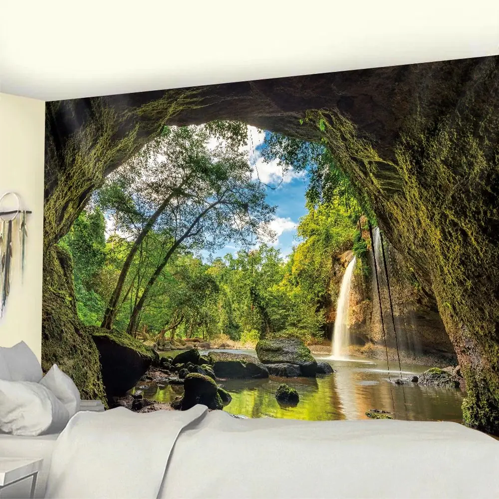 Wandteppich-Wandkunst mit VIKAMA-Landschaft, Wandbehang mit natürlicher Landschaft, ideal für Schlafzimmer- und Wohnzimmerdekoration, Wandteppich im Hippie-Stil