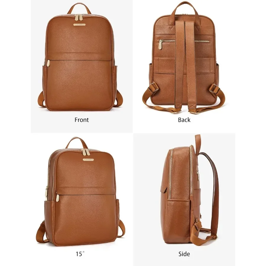 حقيبة ظهر للكمبيوتر المحمول مقاس 15.6 بوصة من الجلد الطبيعي للنساء حقيبة ظهر كاجوال للكلية حقيبة سفر