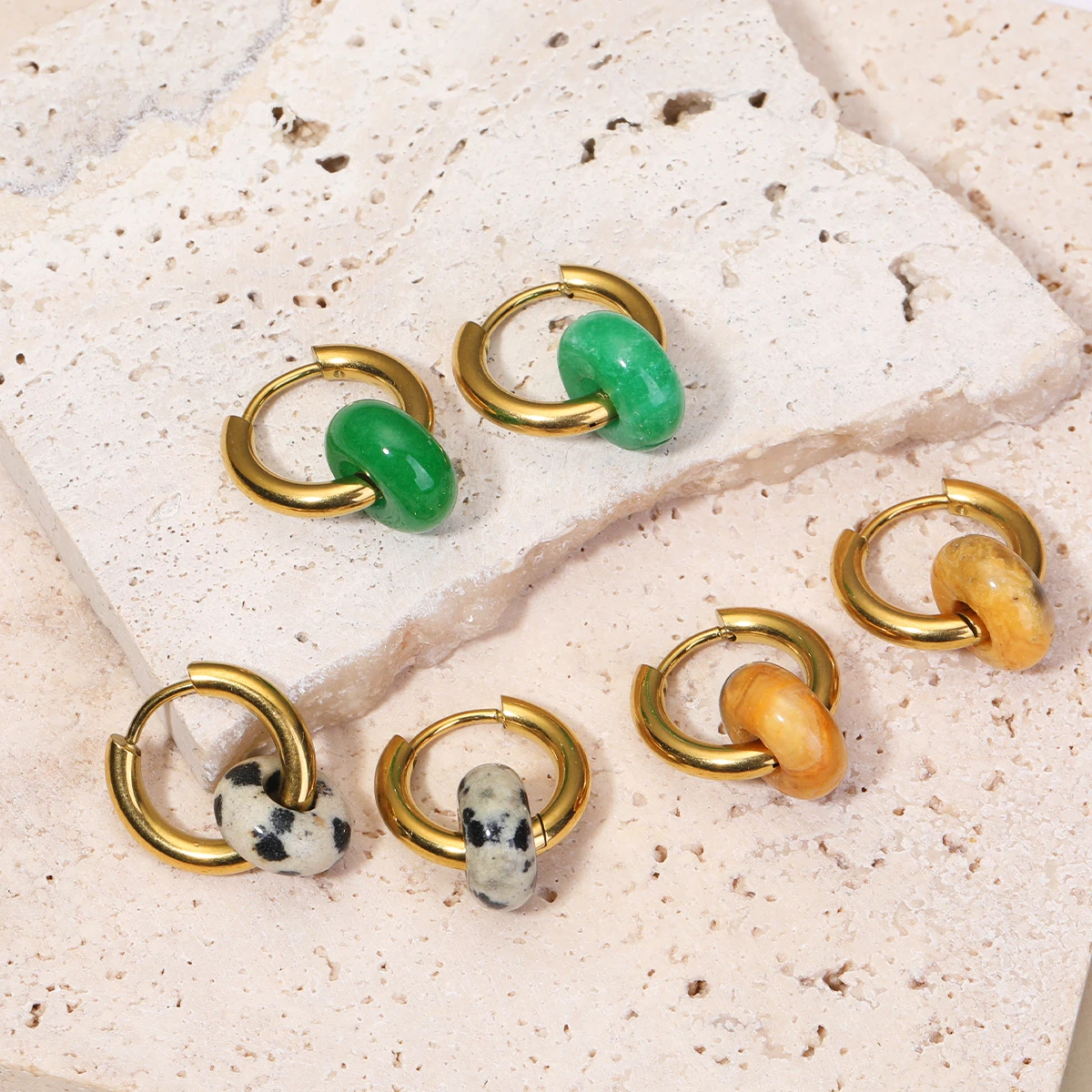 

Fashion Luxury Opal Drop Earrings for Women Stainless Steel Gold Color Natural Stone Round Earrings Trend Femme Wedding Jewelry