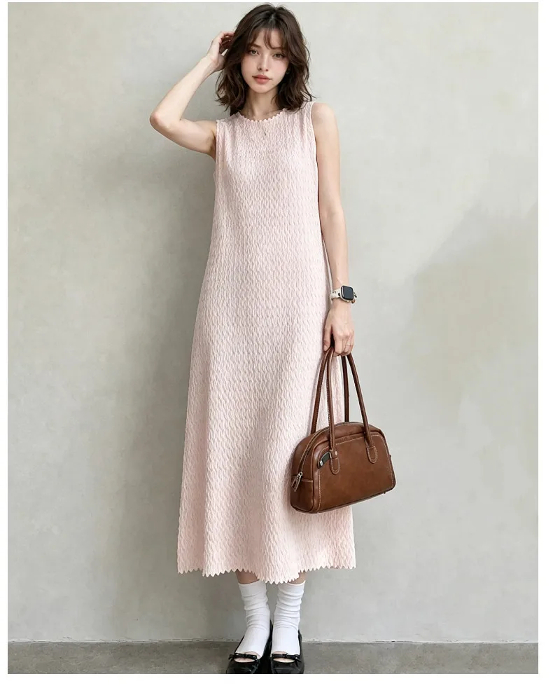 Miyake Plissee-Kleid, Damen, ärmelloses Midikleid, strukturiert, lockere Passform, elegant, lässig, Sommermode, Vintage-Stil, schicker Look – Detail 6