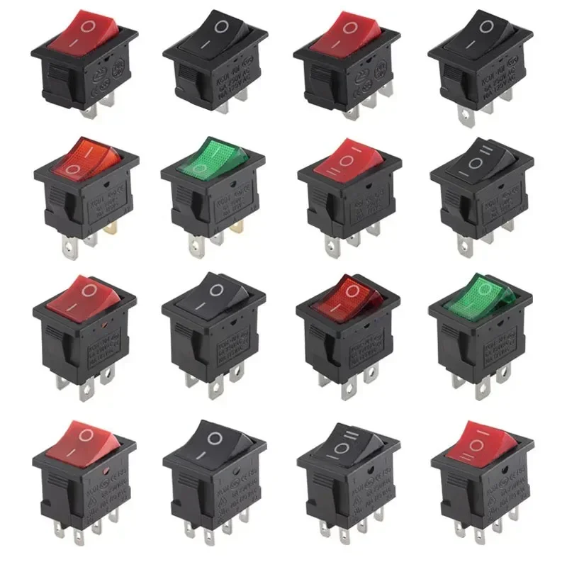 10/100Pcs KCD1 2/3/4Pin 15*21mm ON-OFF Boat Car Rocker Switch 6A 250V AC,10A 125V AC Power Switch With Red Green Light Switch