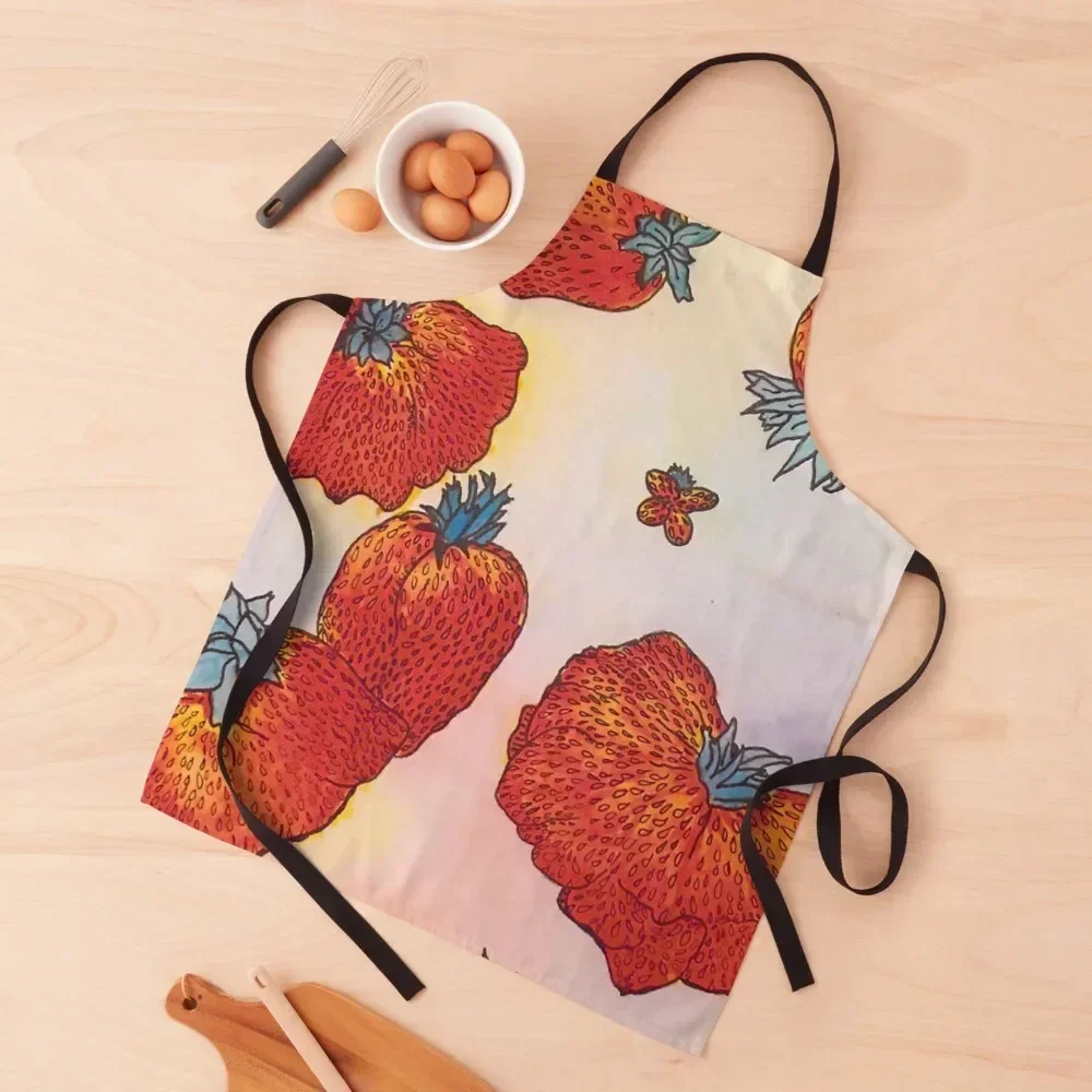 

Unusual Strawberries Watercolor Apron Kitchen Front barber uniform Kitchen Kawaii Accessories Apron