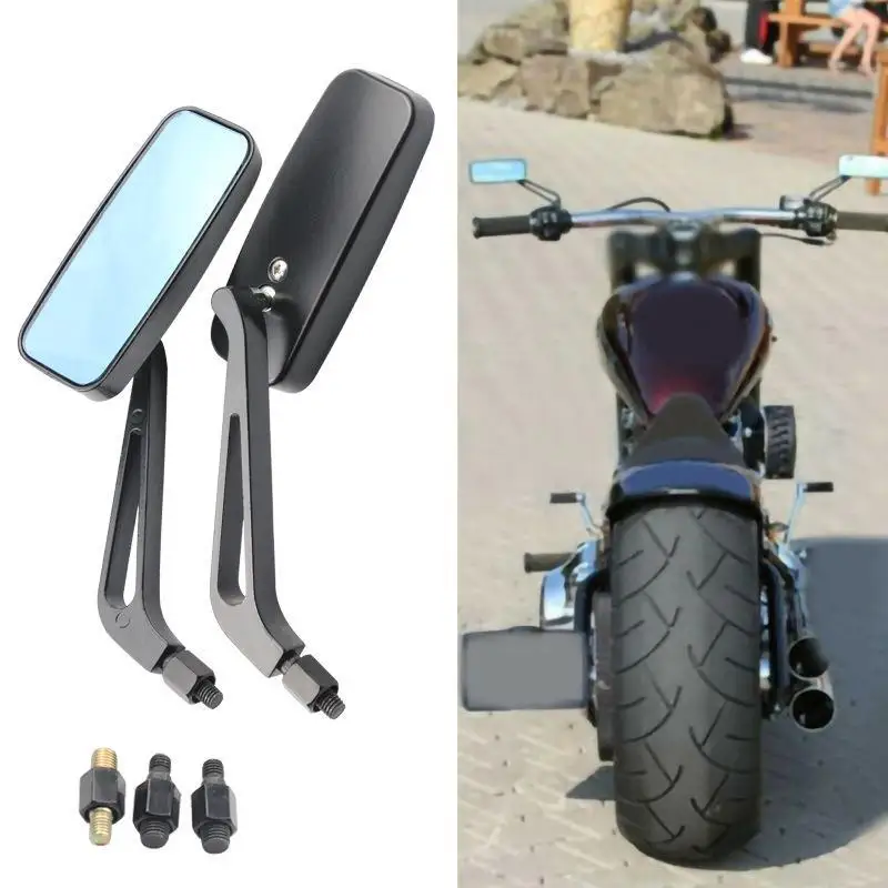 Motorcycle Rear View Mirror 2pcs Aluminum Motorbike Side View Mirrors Rectangular Adjustable Handlebar Mirrors For Bike Scooter