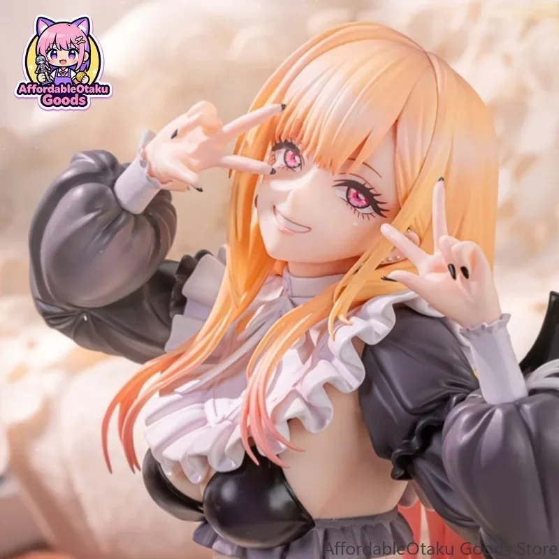 Anime Girl Red Twin-tails Liz Cosplay Ver. PVC Figure, Black White Maid Outfit Kneeling Pose Statue Decor
