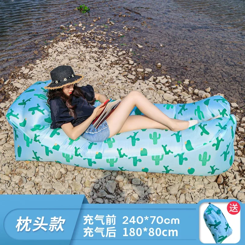 Lazy inflatable sofa Portable folded Fabric air storage sofa cushion outdoor picnic inflatable sofa mat inflatable garden bed