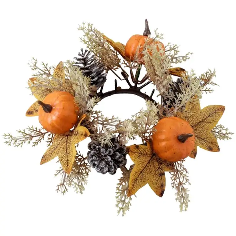 Autumn Candle Wreath Thanksgiving Artificial Candle Garland Ring Rugged Construction Decorative Tool For Dinner Table Mantel