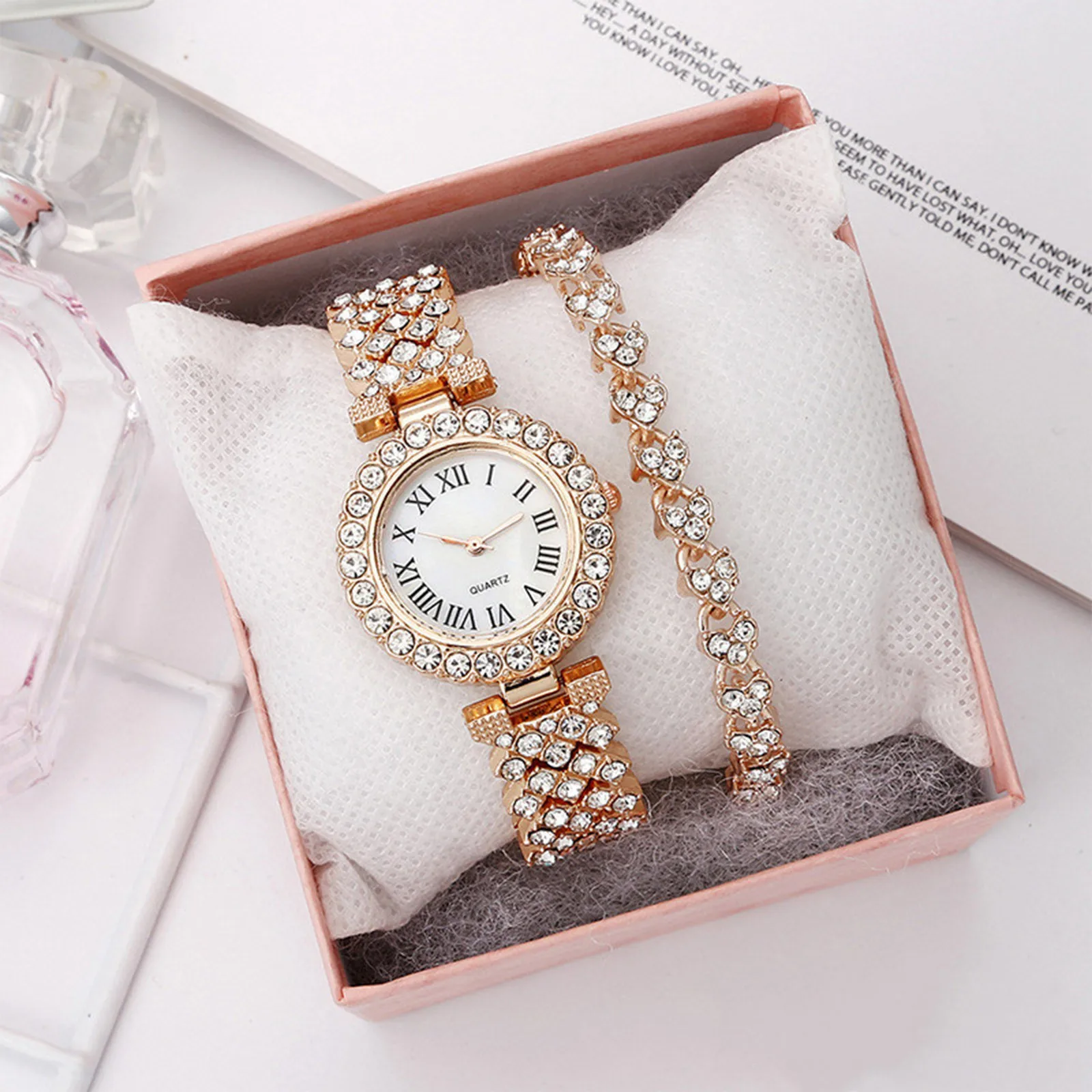 Fashion Watches For Women Roman Numerals Diamond Inlaid Watch Ladies Quartz Watch Bracelet Watch Relogio Feminino