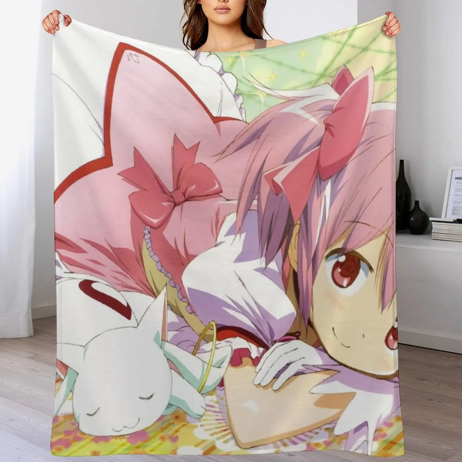 madoka magica official art Throw Blanket Plush Hairy Blankets