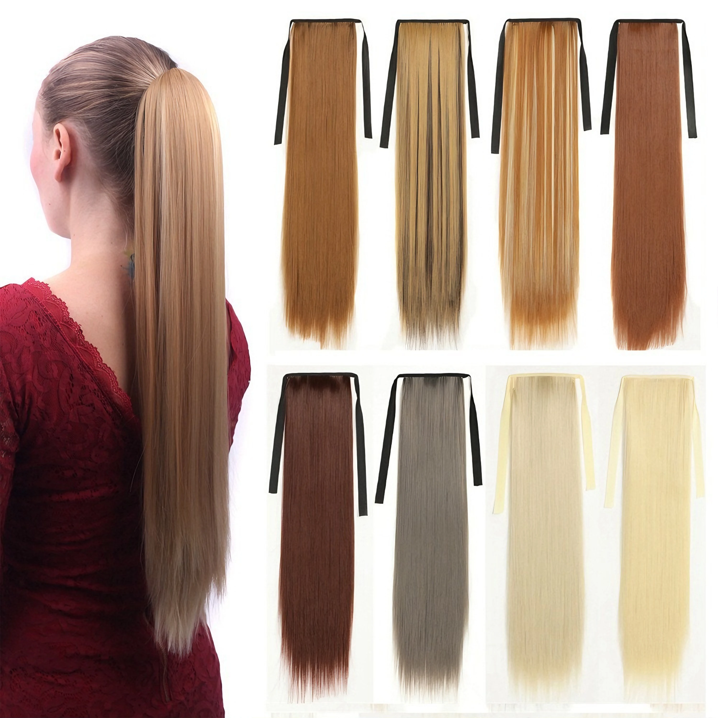 

High-quality Long Synthetic Straight Ponytail Hair Extensions for Women Around Hairpiece Versatile Hair Accessory for Daily use
