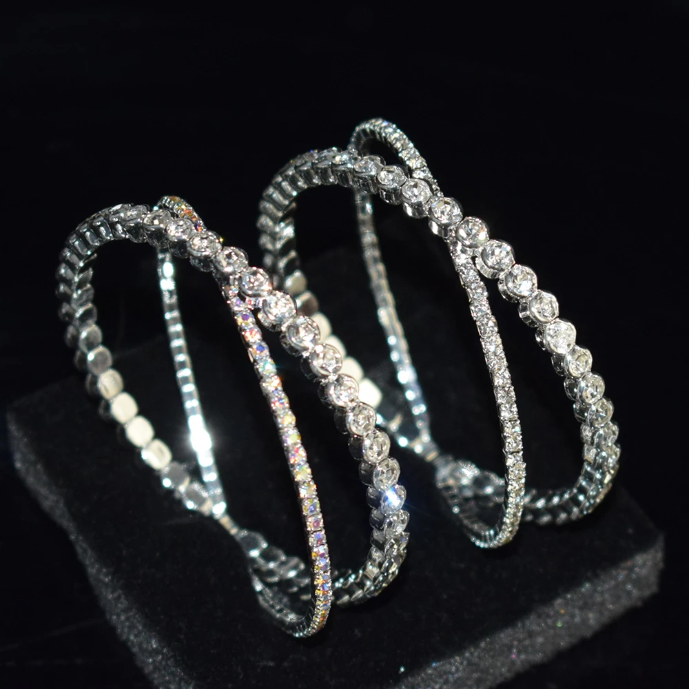 Fashion Crossover Crystal Cuff Bracelets For Women Rhinestonel Bracelets&Bangles Jewelry Wedding Bridal Party Gifts Free deliver