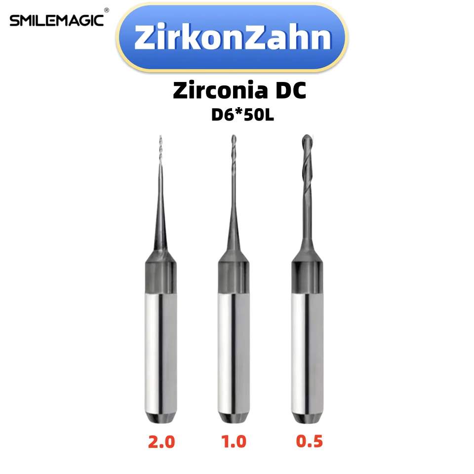 

ZirkonZahn M1 Dental Milling Burs Grinding Zirconia D6 Shank DC Diamond Coating 50mm length 0.5/1.0/2.0mm Dental Grinding Tool