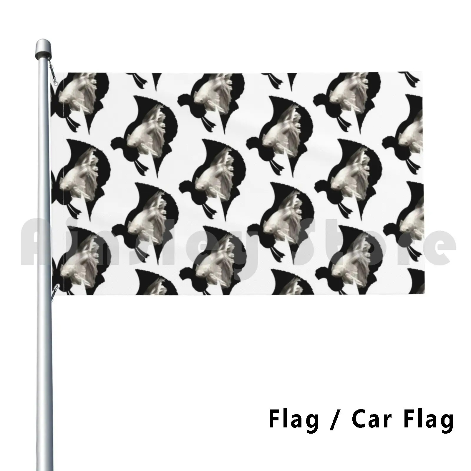 White Betta Silhouette Flag Car Flag Funny Betta Fish Aquarium Silhouette Pet Fishkeeping Beta Beta Fish