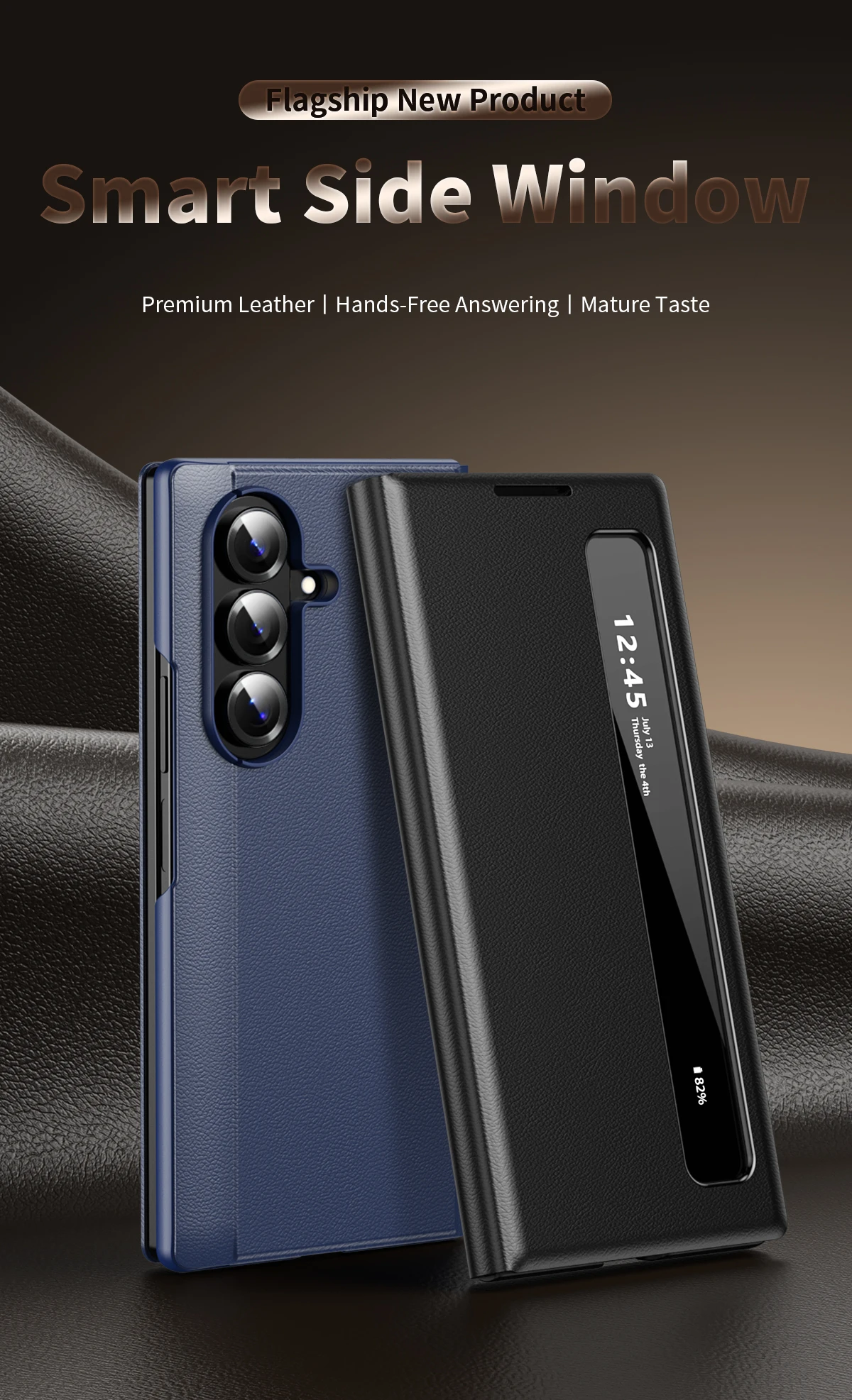 Z Fold 7 Side Smart Window Case, Wake Up/Sleep, Phone Protective Full Cover For Samsung Galaxy Z Fold7 Holder Stand Phone Case