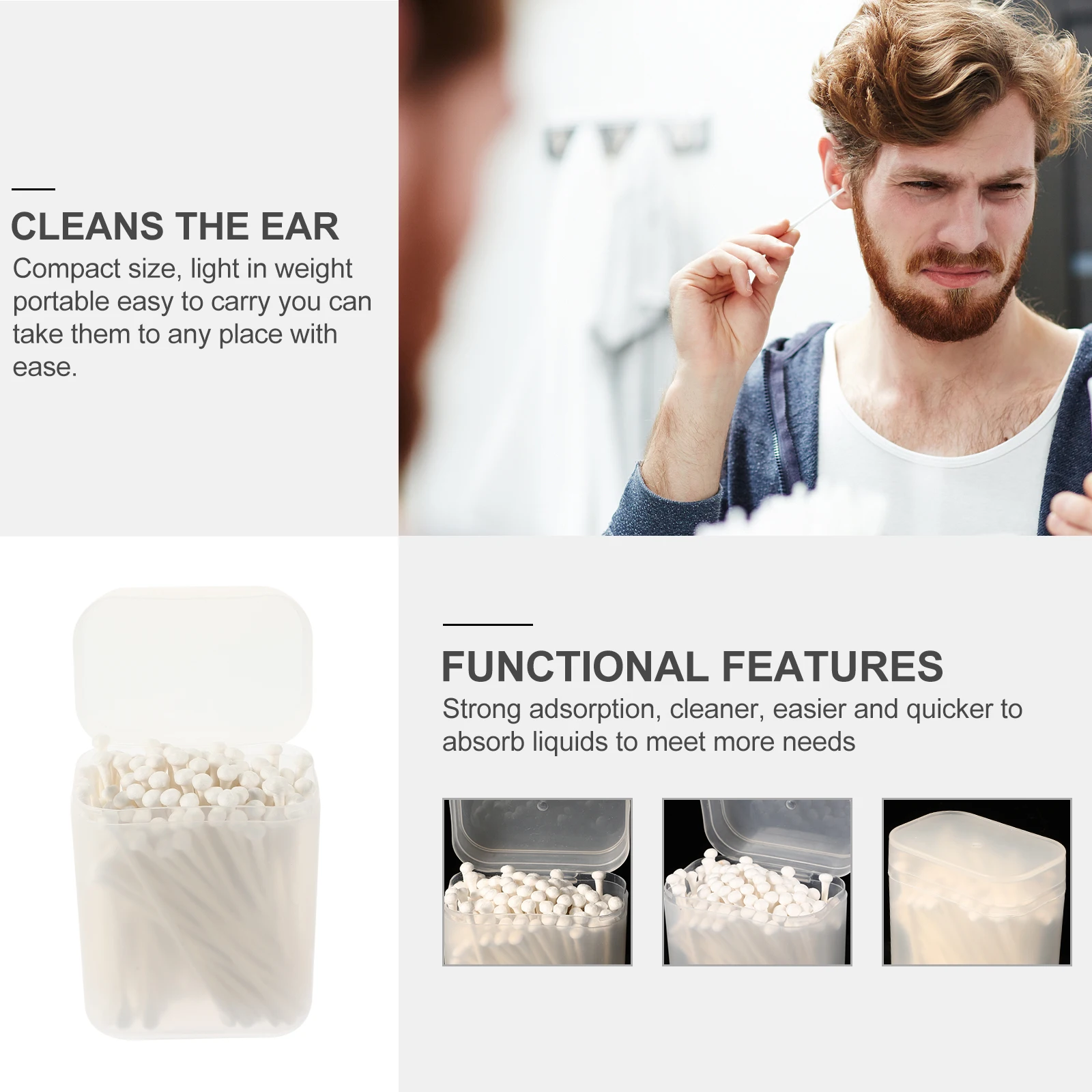 

3 Boxes Ear Picking Cotton Swab Sanitary Swabs Cleaning Double Head Beauty Salon Multipurpose Absorbent Double-headed