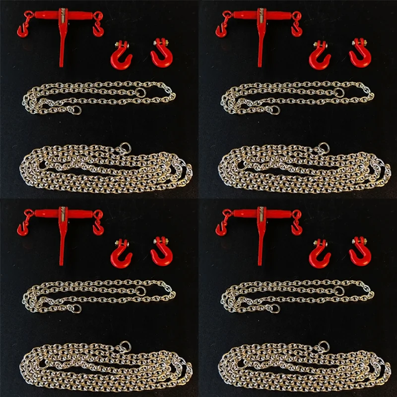 

Комплект из 4 металлических натяжителей цепи с имитацией фиксированной цепи для радиоуправляемых грузовиков Tamiya 1/14, для SCANIA 770S R620, Volvo, MAN TGS