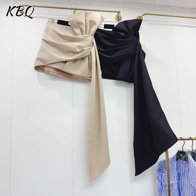 

KBQ Solid Temperament Hugging Skirt Women's High Waist Bow Ribbon Irregular Hem French Chic Mini Skirts Female Style Summer New