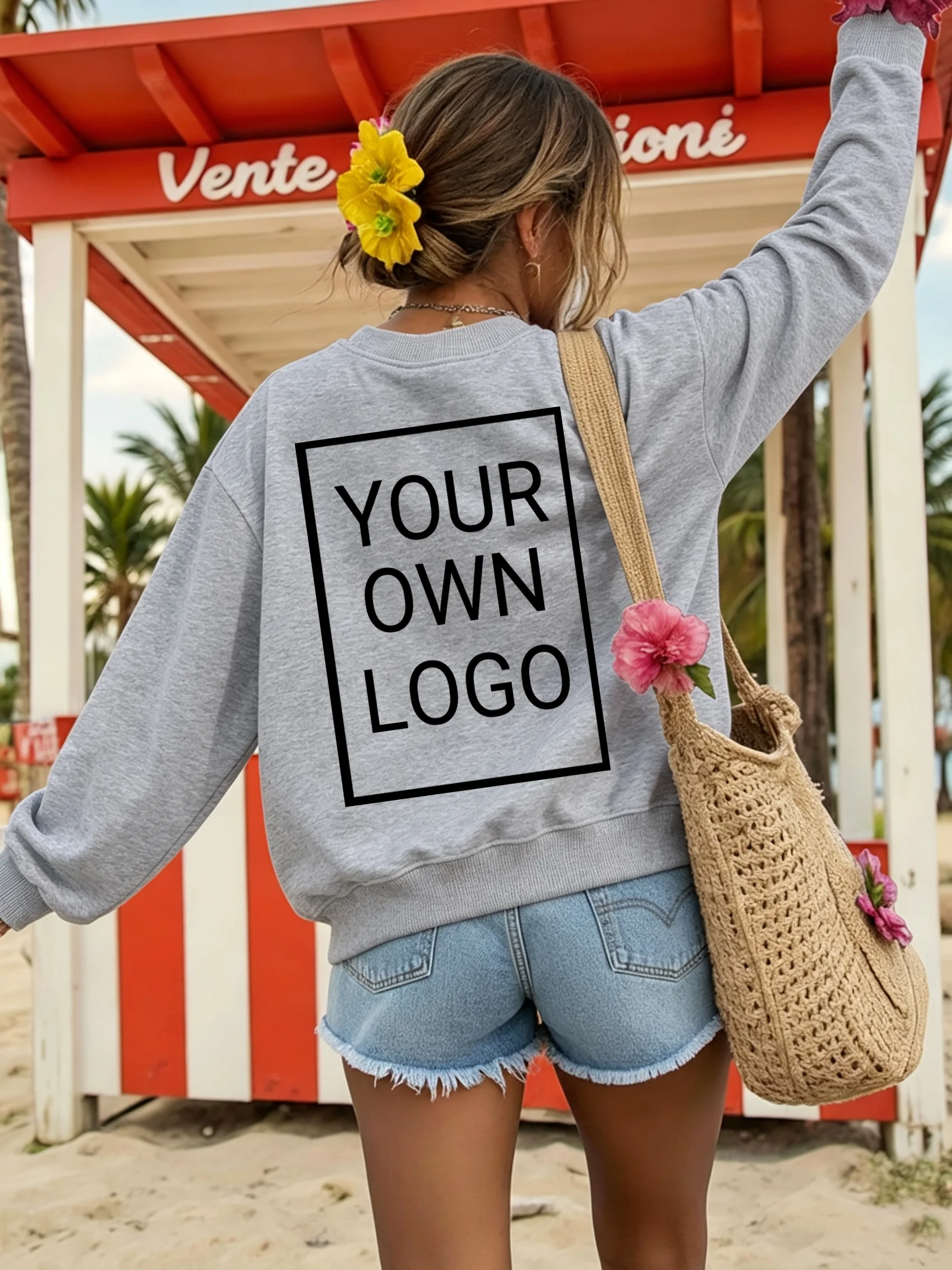 Y2K Double Sided Creative Custom Logo Women Pullover Autumn Crewneck Sweatshirt Casual Loose Clothes Jogging Fleece Sportswear