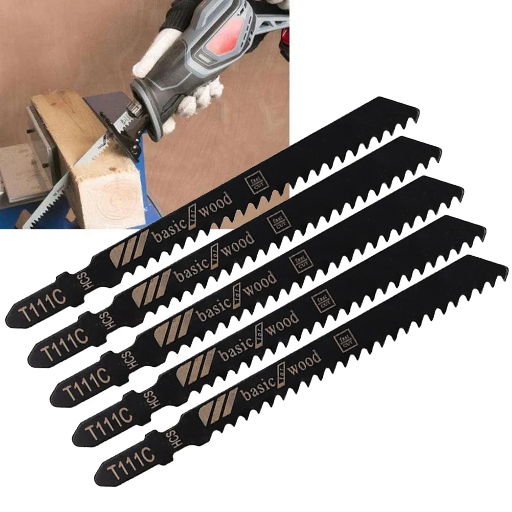 5pcs T111C Jigsaw Blades Reciprocating HCS Saw Blades Cutting For Wood   Plastic Softwood Chipboard Cutting DIY Tools