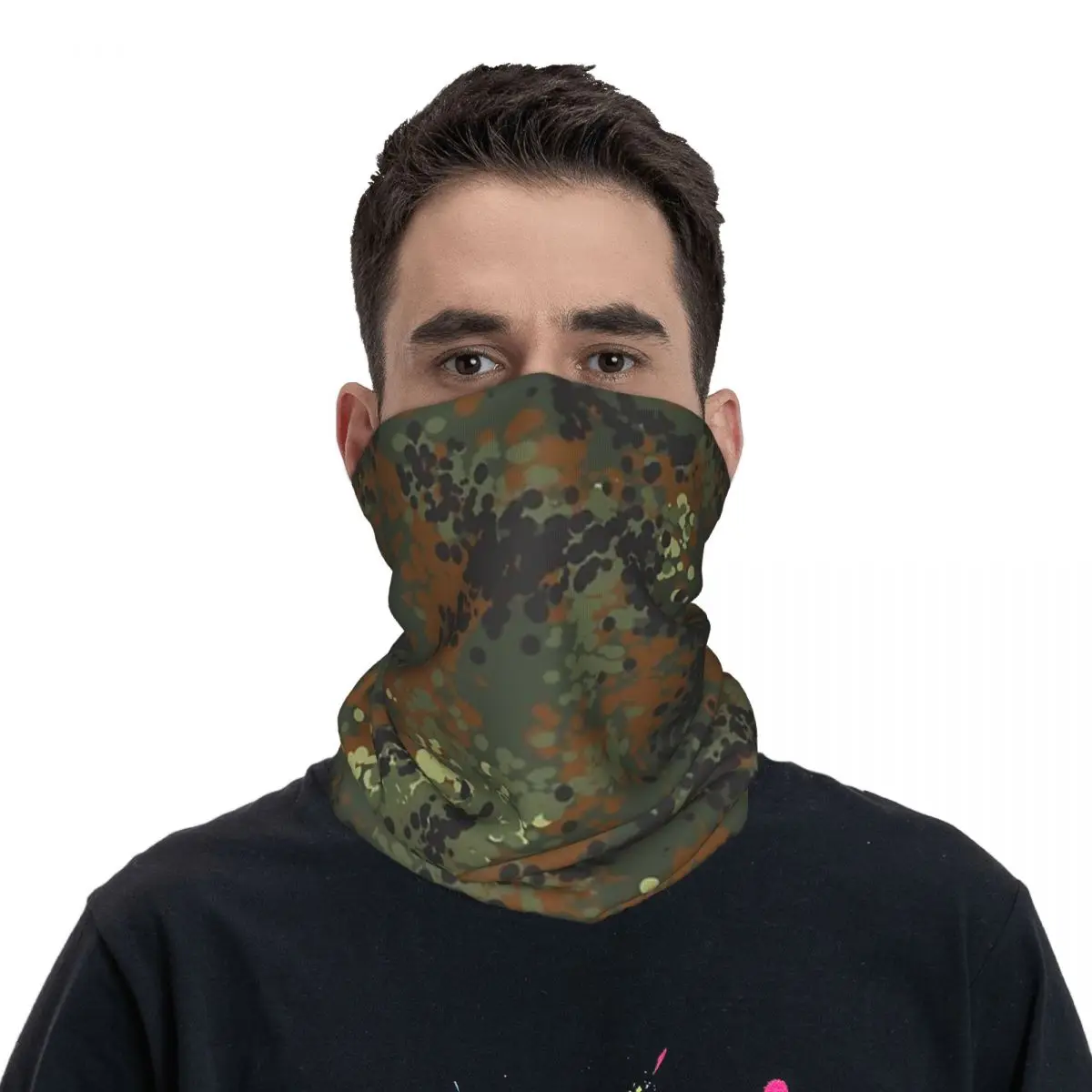 Flecktarn Camouflage Bandana Neck Gaiter Printed Face Scarf Warm FaceMask Running For Men Women Adult All Season