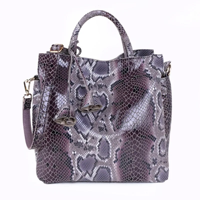 2022 Casual Cow Leather Snake Pattern Women Handbag Large Totes Shopping Bags