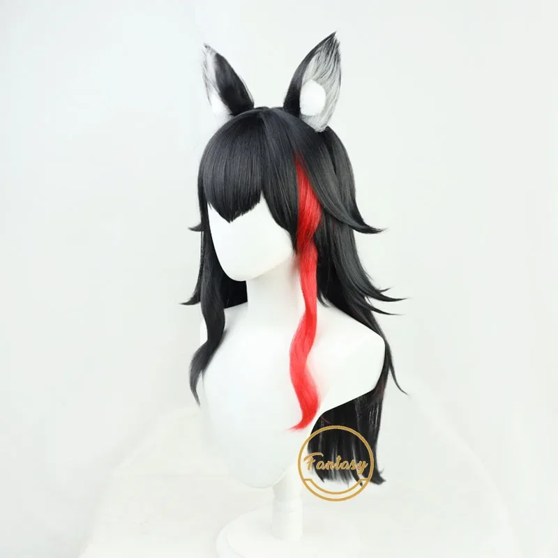 Ookami – perruque synthétique Hololive noire longue Vtuber, perruque Cosplay bouclée pour fête d'halloween + bonnet de perruque gratuit + oreilles