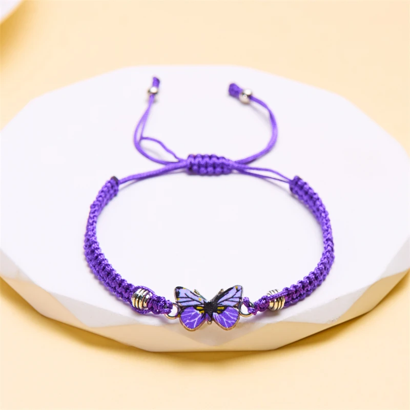 Butterfly Charm Bracelet for Women Korean Colorful Braided String Rope Adjustable Bracelets Girls Party Wedding Handmade Jewelry