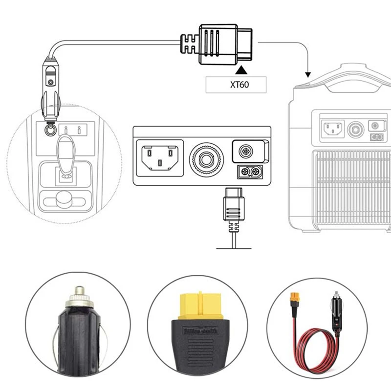 Car Cigarette Lighter To XT60 12V 24V Charging Cable For ALLPOWERS S2000 Bluetti EB55,Anker 757/767 Ecoflow Delta Series