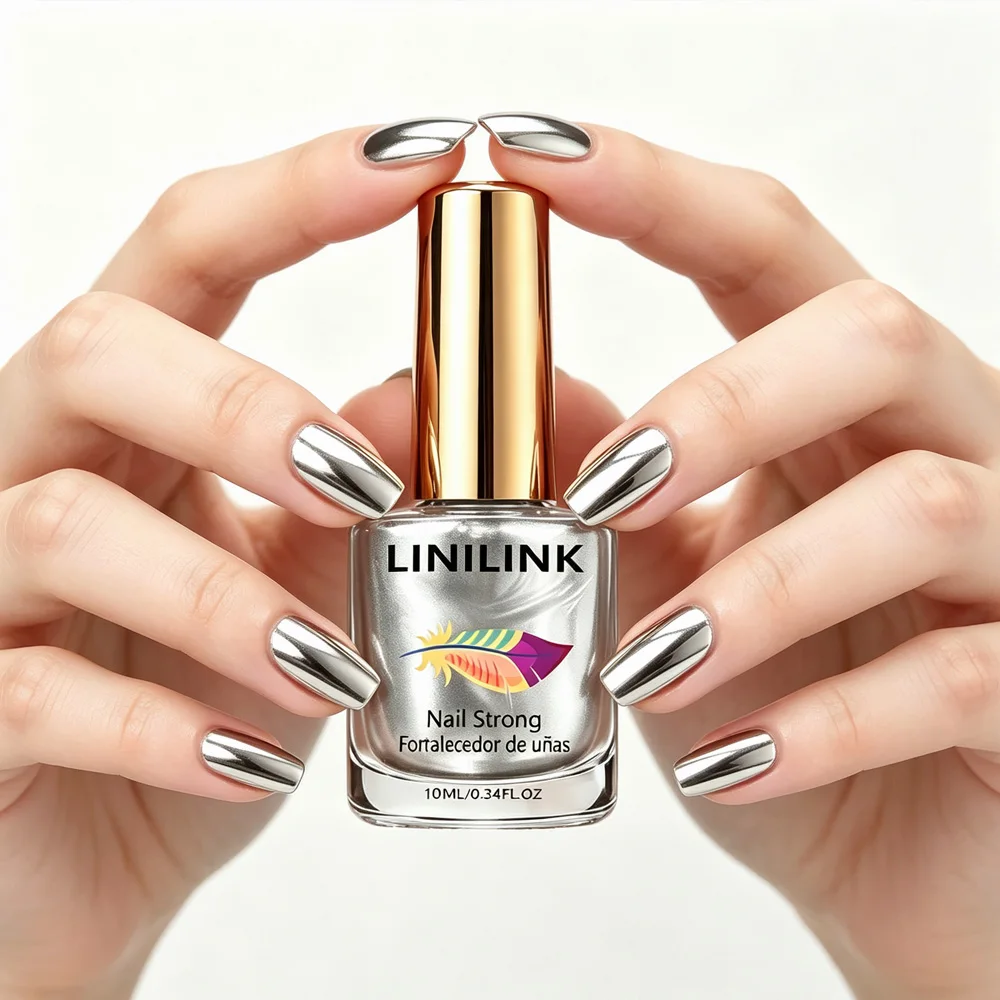 LINILINK 10ML Mirror Silver Nail Strengthener Quick-Dry Long-Lasting Metallic Chrome Nail Varnish for Commute Date Party