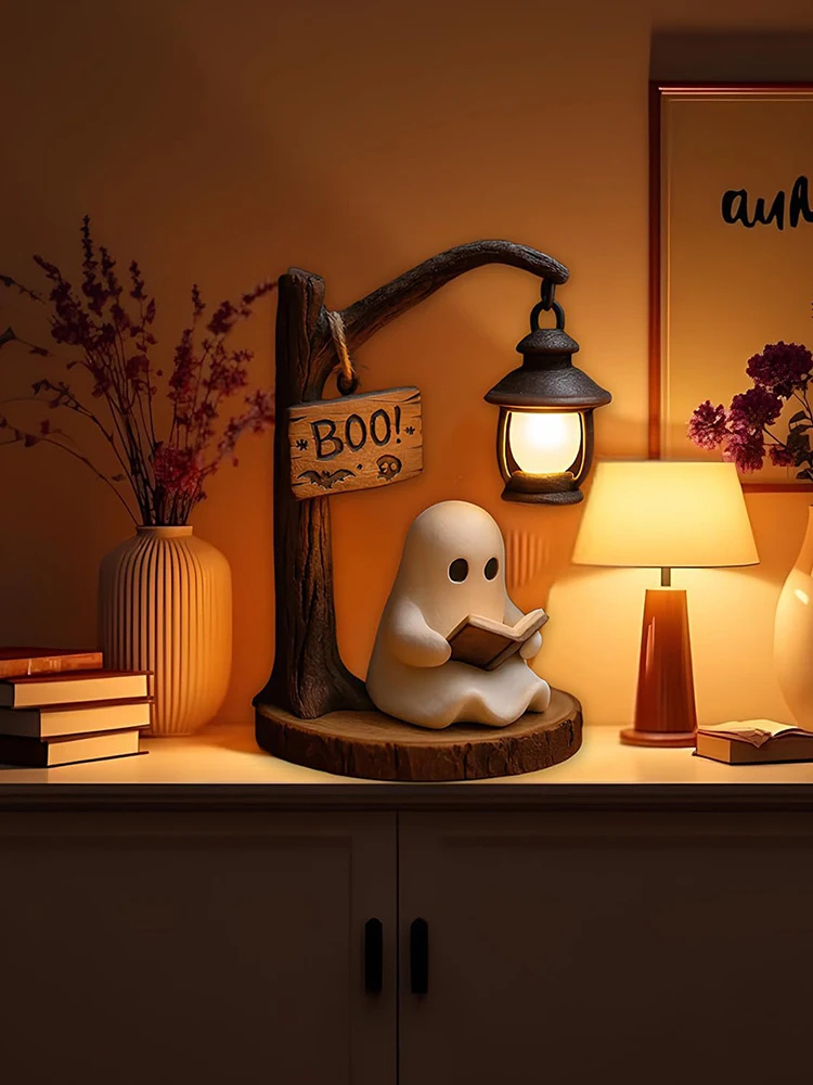Cute Ghost Reading Lantern Halloween Ghost Night Light Halloween Ghost Reading Lamp Glowing Halloween Ghost Decorations