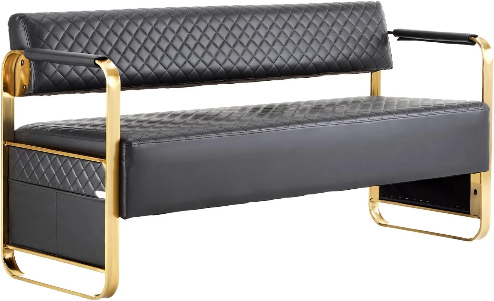 

57.5’’ Office Guest Chair upholstered Bench Seating,Beauty Salon Barbershop Airport Bank Hall Room Conference, Black&Gold