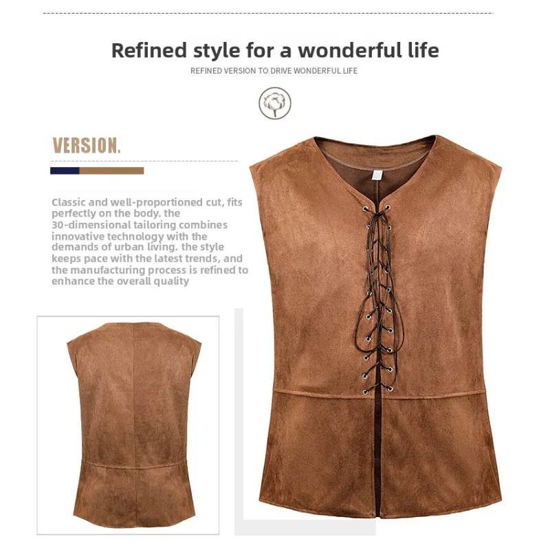 2026 Halloween Medieval RenaissancePirate Gothic Steampunk StyleVest LooseSuede Leather Fashion Waist Dress Neutral Role Playing