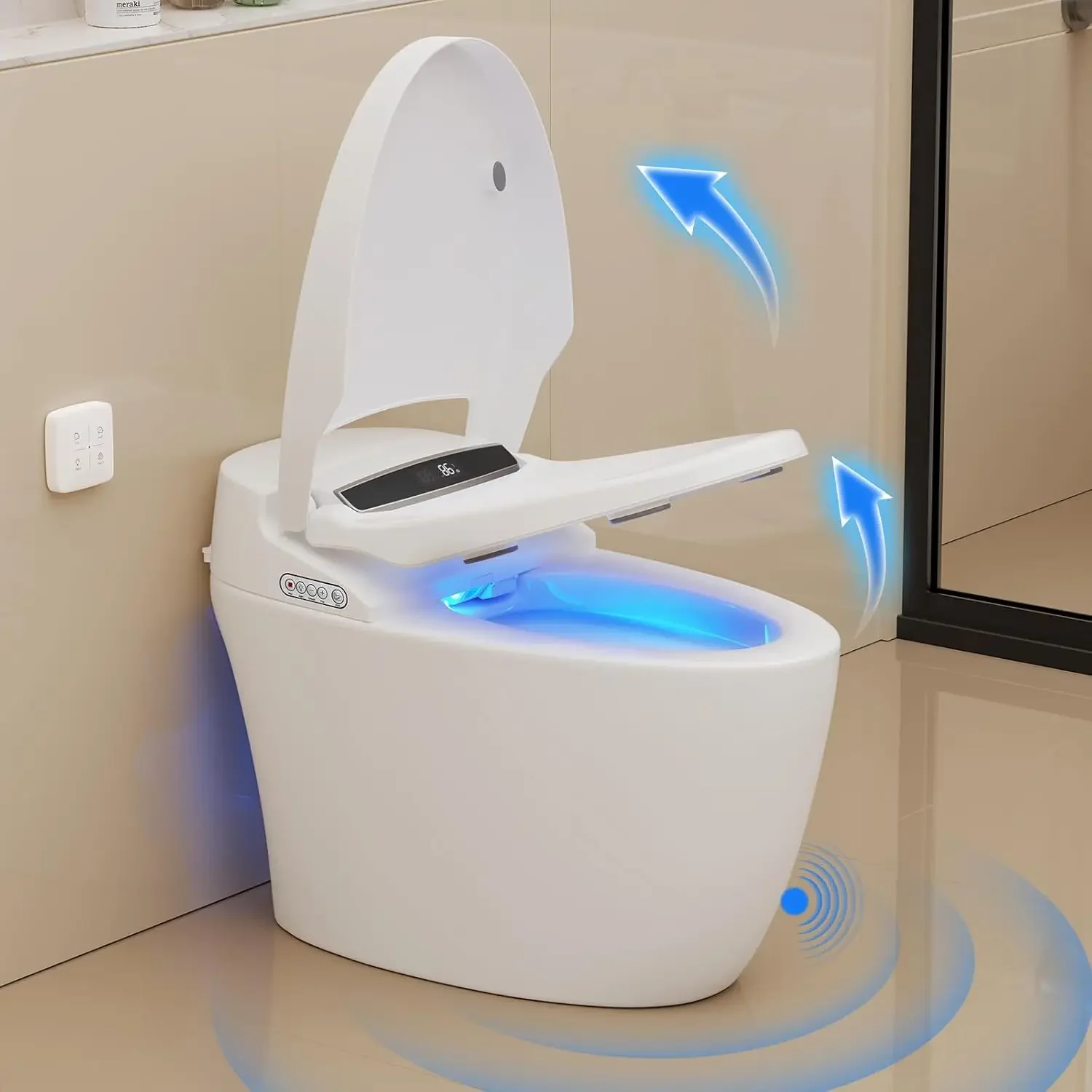 

Smart Toilet with Heated Seat and Night Light, Tankless Toilets for Bathroom, Modern One Piece Toilet Standard Comfort Height To