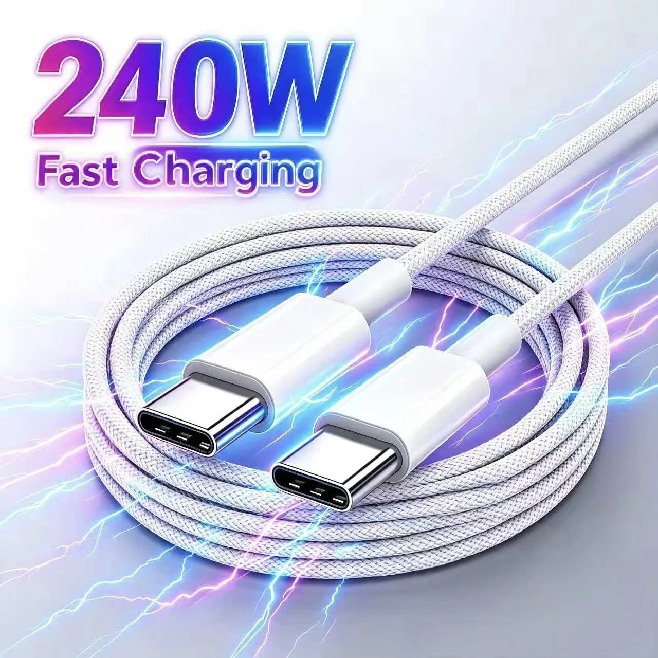 1-2pcs USB C to C Cable 240W Type C PD Fast Charging Cord,Woven Data Cord for iPhone 17 18 Pro Max Plus Samsung Galaxy Android
