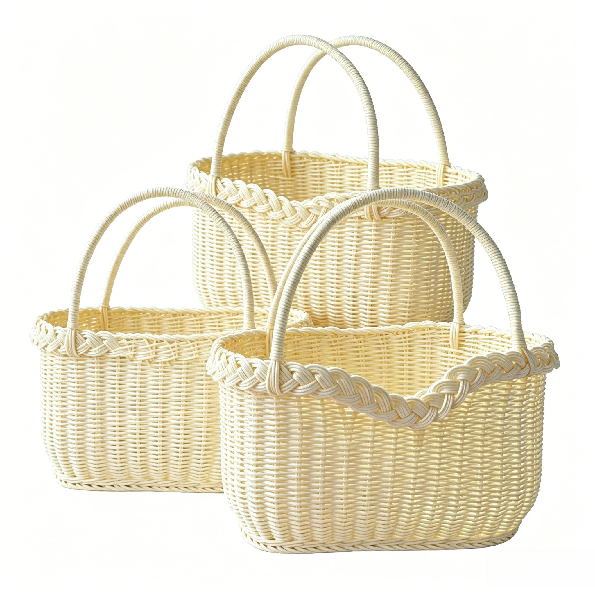 Handwoven Imitation Rattan Picnic Vegetable Shopping Harvest Basket Handle Rustic Style Portable Basket for Home Garden Decor view 6