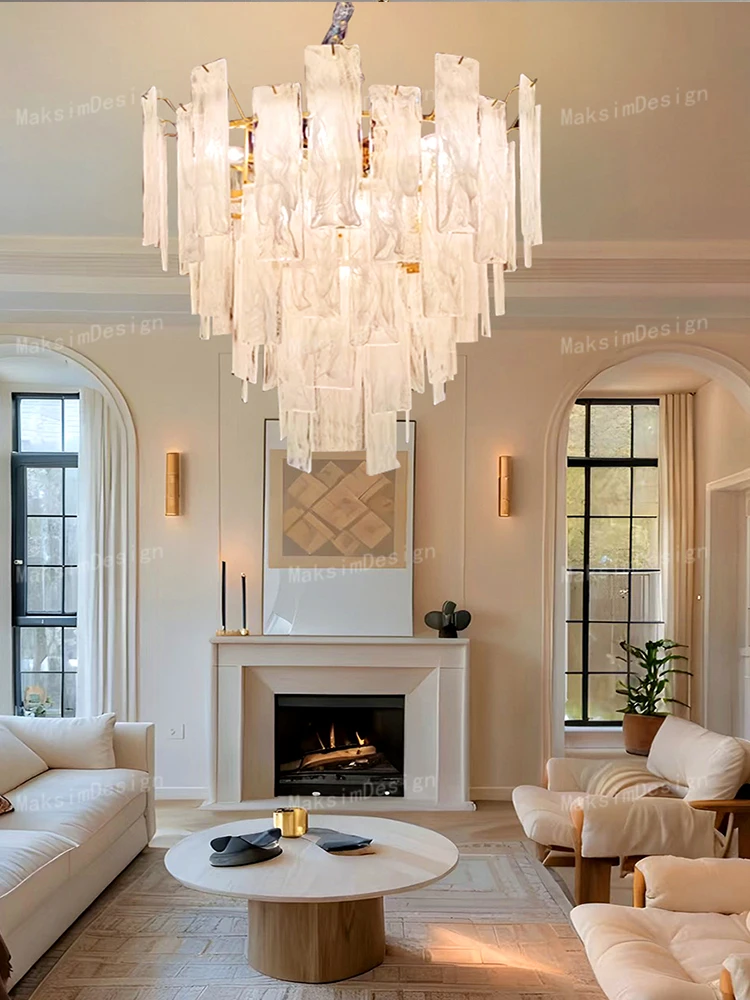 Cloud Glass Large Chandelier for Home Decoration European Vintage Style Pendant Light Lobby Living Room Suspension Lustre LED