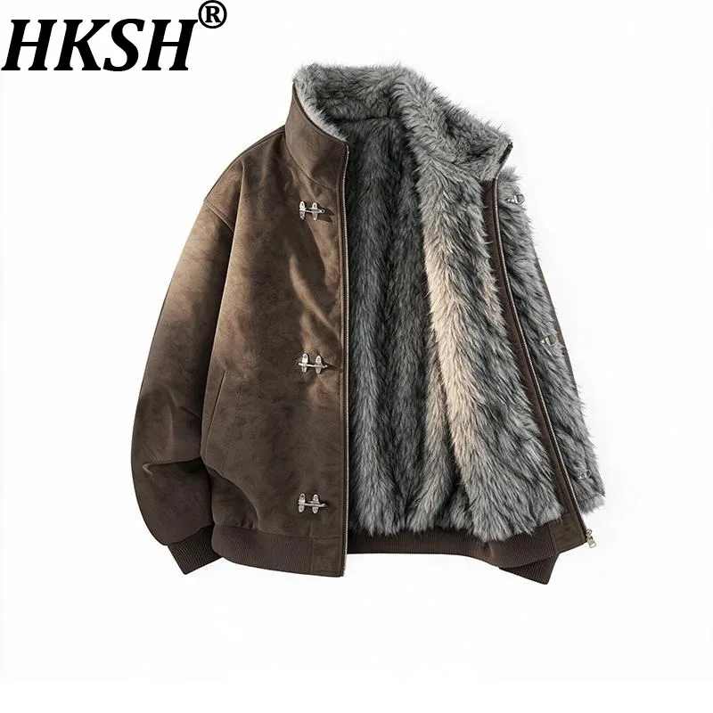HKSH Spring Autumn New Men Tide Chic Ins Dark Punk Fleece-lined Airplane Buckle Stand Collar American Cotton Coat Jacket HK28949