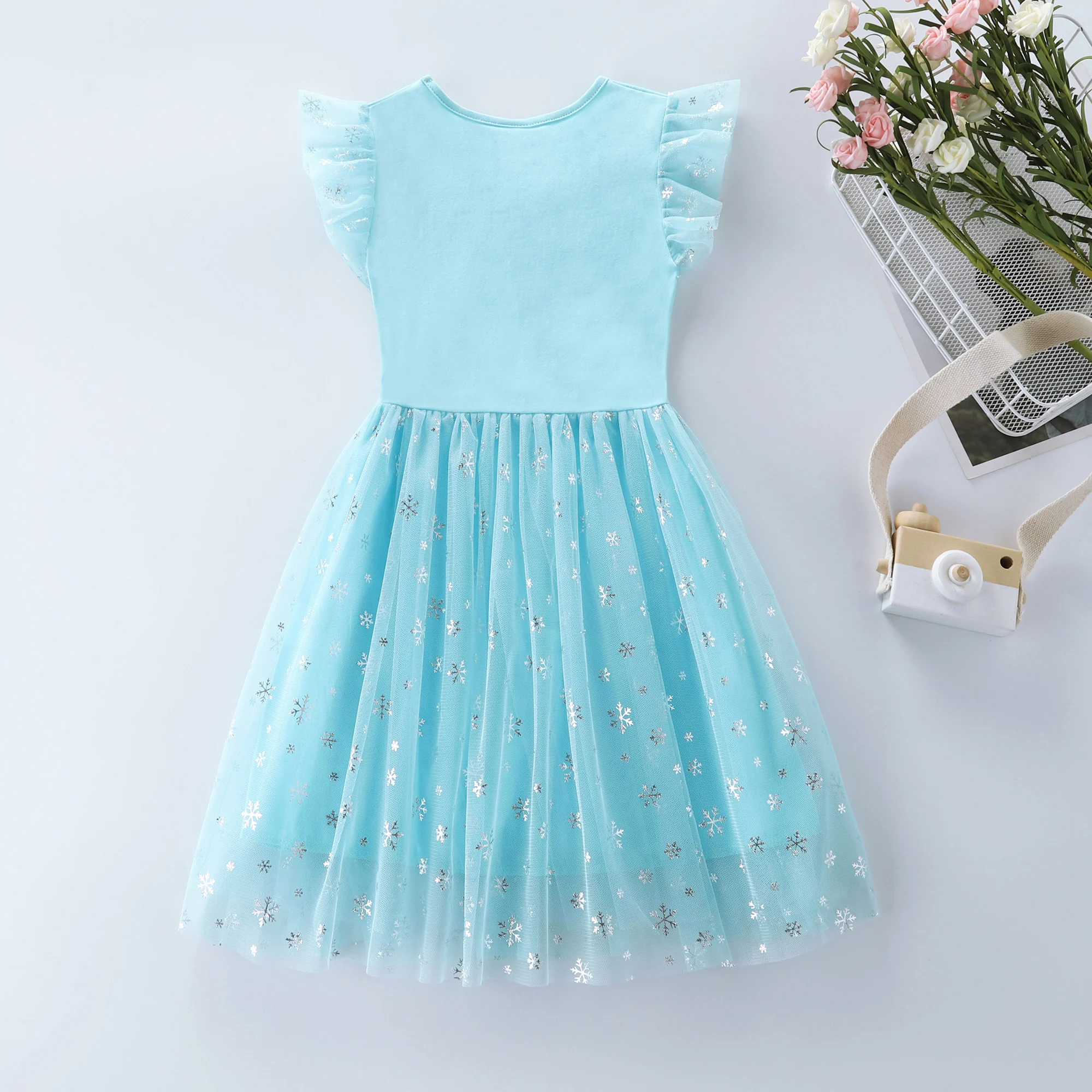 Girls Summer New Product Snow Embroidered Sleeveless Mesh Splice Party Princess Dress SH1711