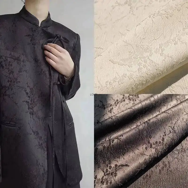 

New Chinese Style Plum Blossom Texture Jacquard Fabric Wrinkled Suit Jacket Dress Designer Fabric