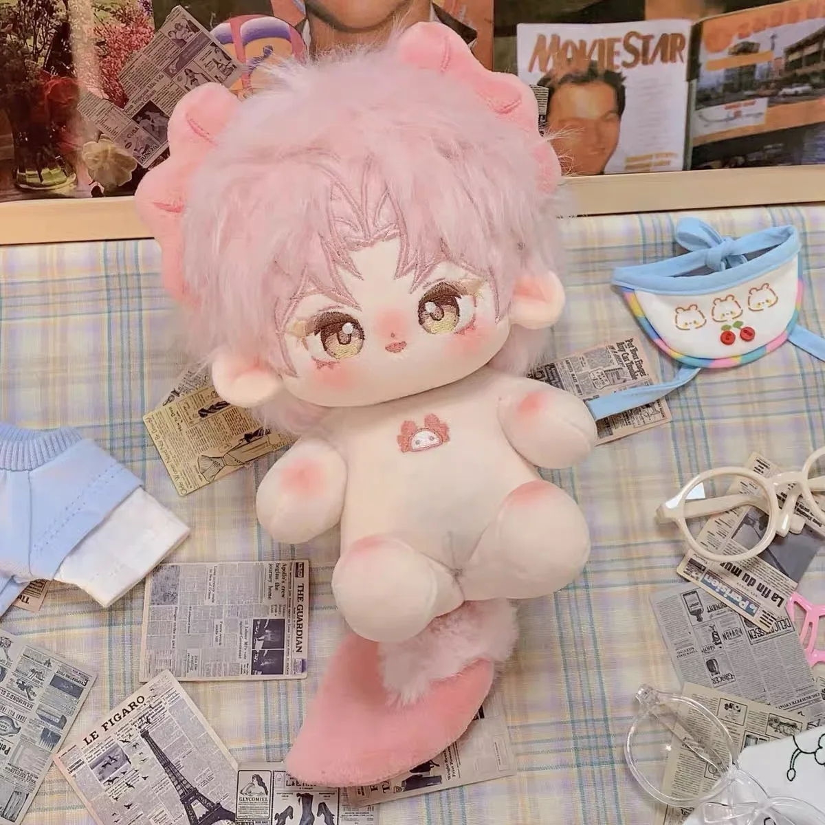 Stuffed 20cm Cotton Doll Dinosaurs Beast Monster Yokai Liudun No Attributes Idol Pink Hair Plushie Plush Only Body Doll Gifts